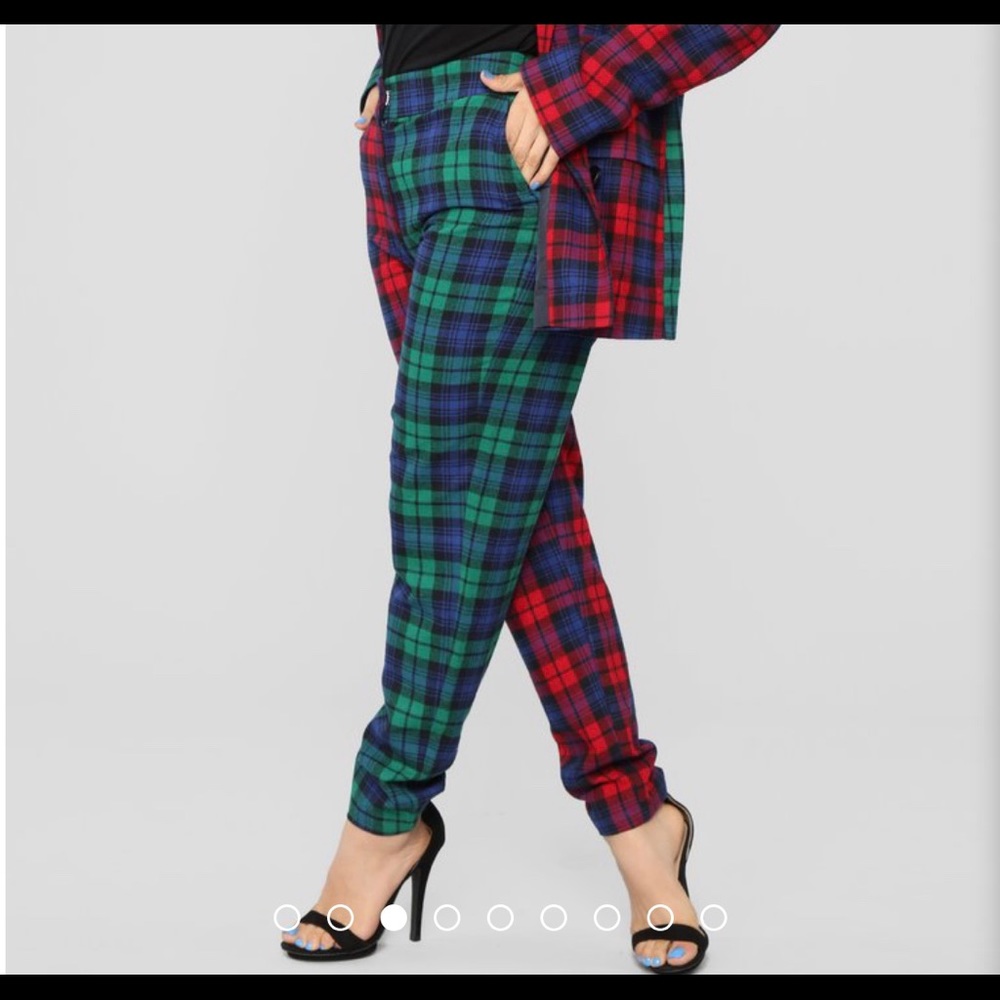 Fashion Nova Green and Red Plaid Pant